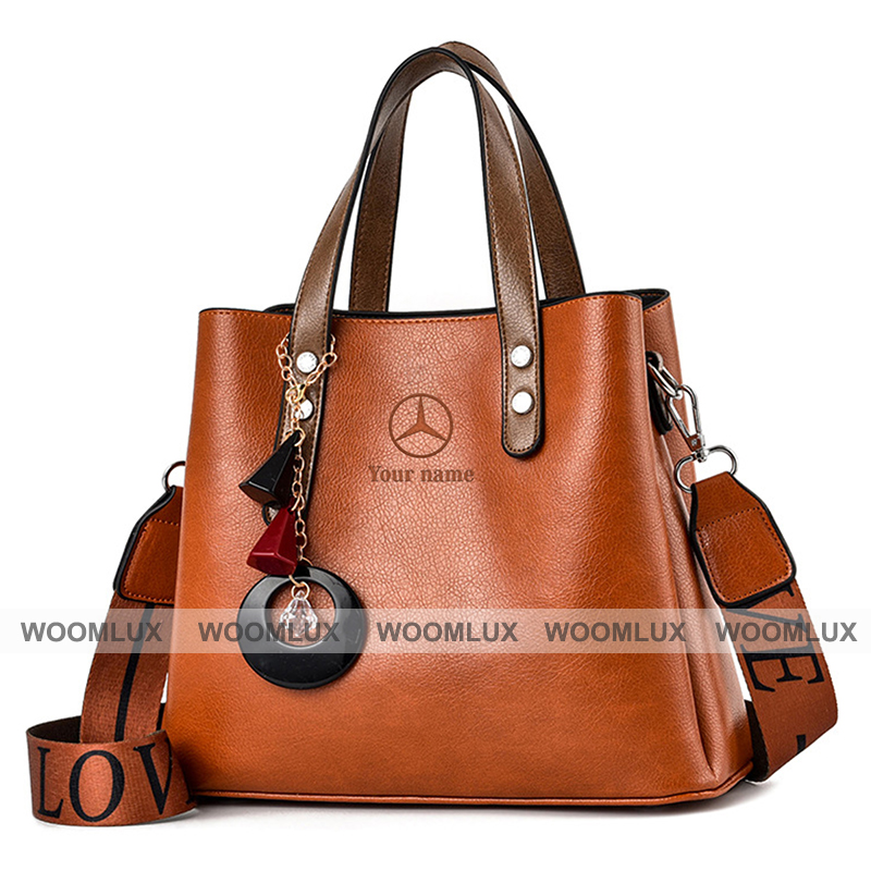 Mercedes Benz Embossed Luxury Leather Women Handbag